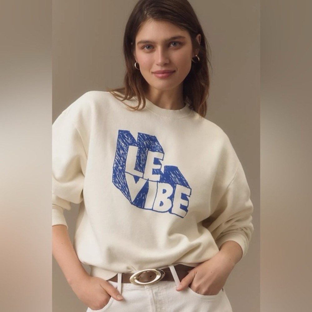 Clare V Cream Sweatshirt with Blue Graphic